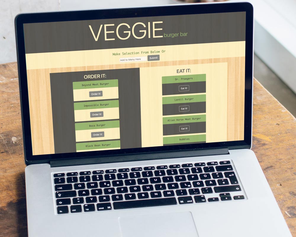 Veggie Burger App Demo in Code School to showcase knowledge of ORM