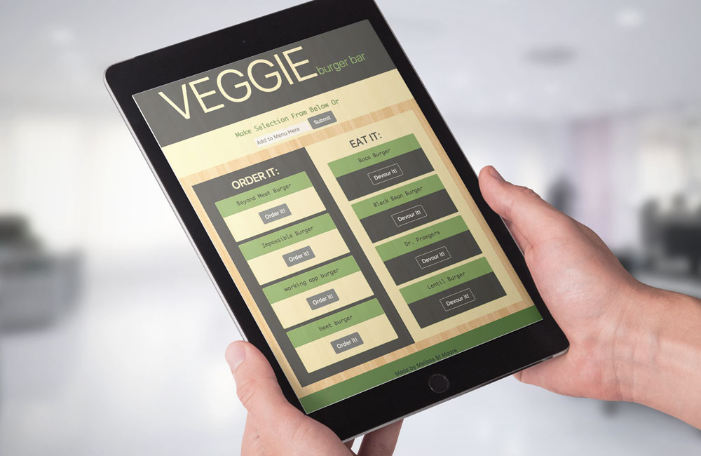 Tablet view of a plant based menu interface