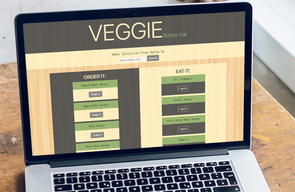 Laptop view of a plant based menu interface